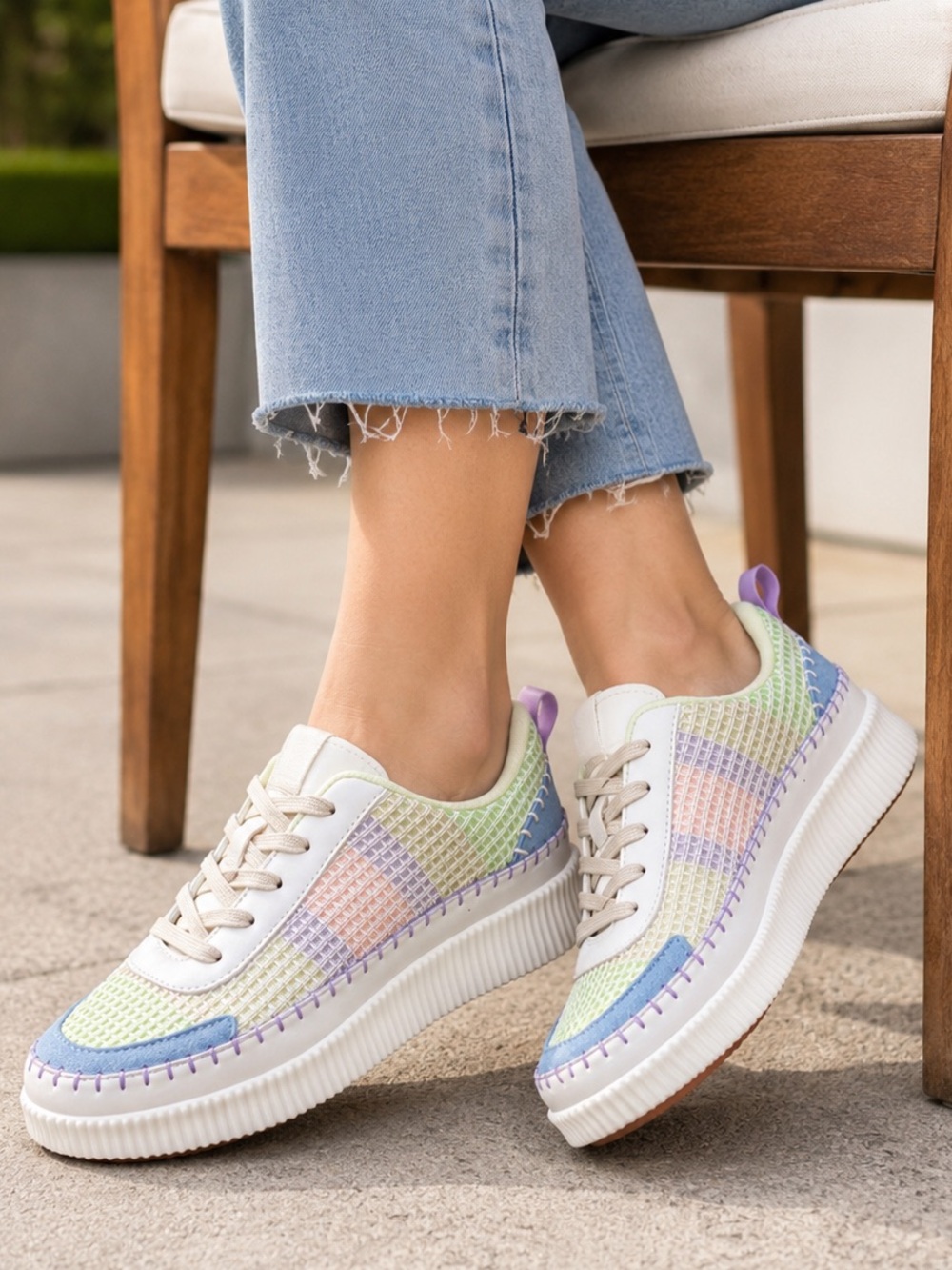 Nicole Miller Pastel Platform Sneakers Size 10 Rainbow Mesh Casual Shoes